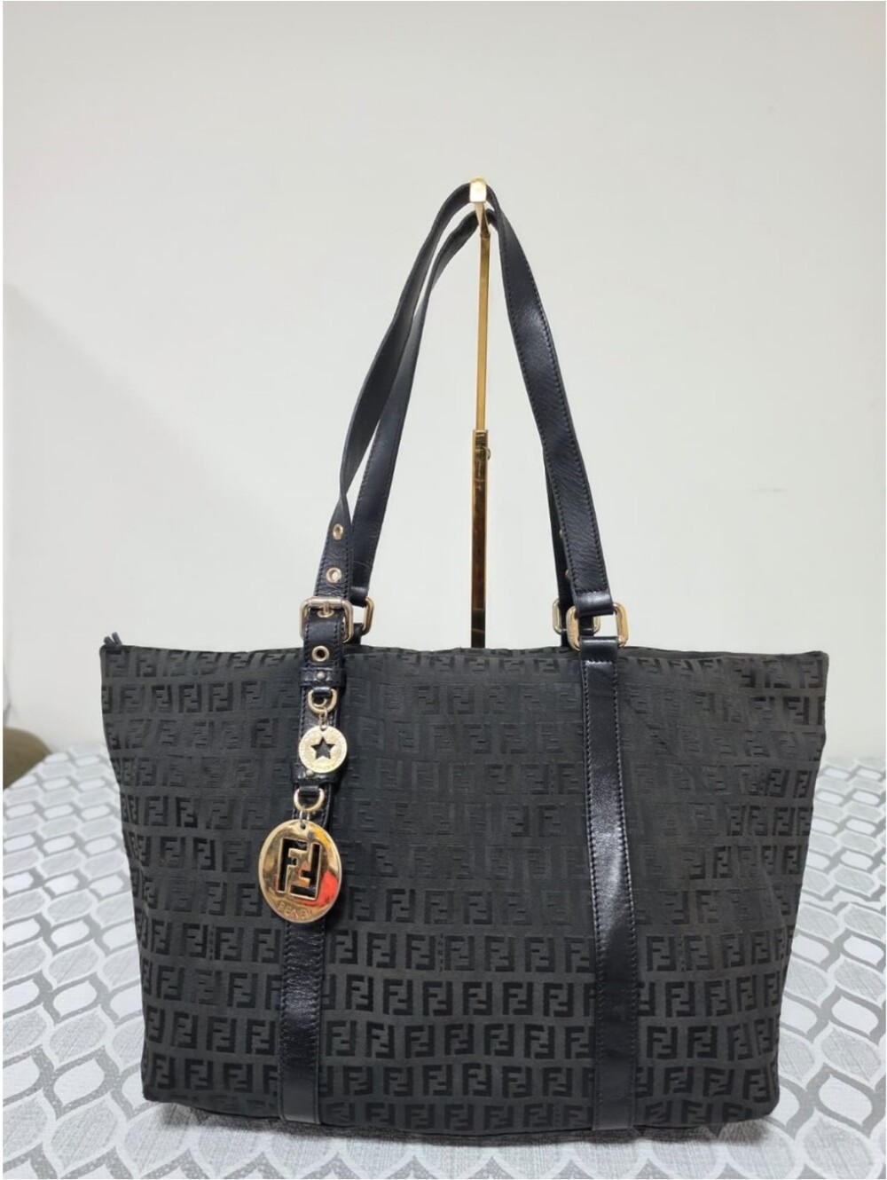 FENDI Zucchino Print Coated Canvas Shopping Tote Bag Black